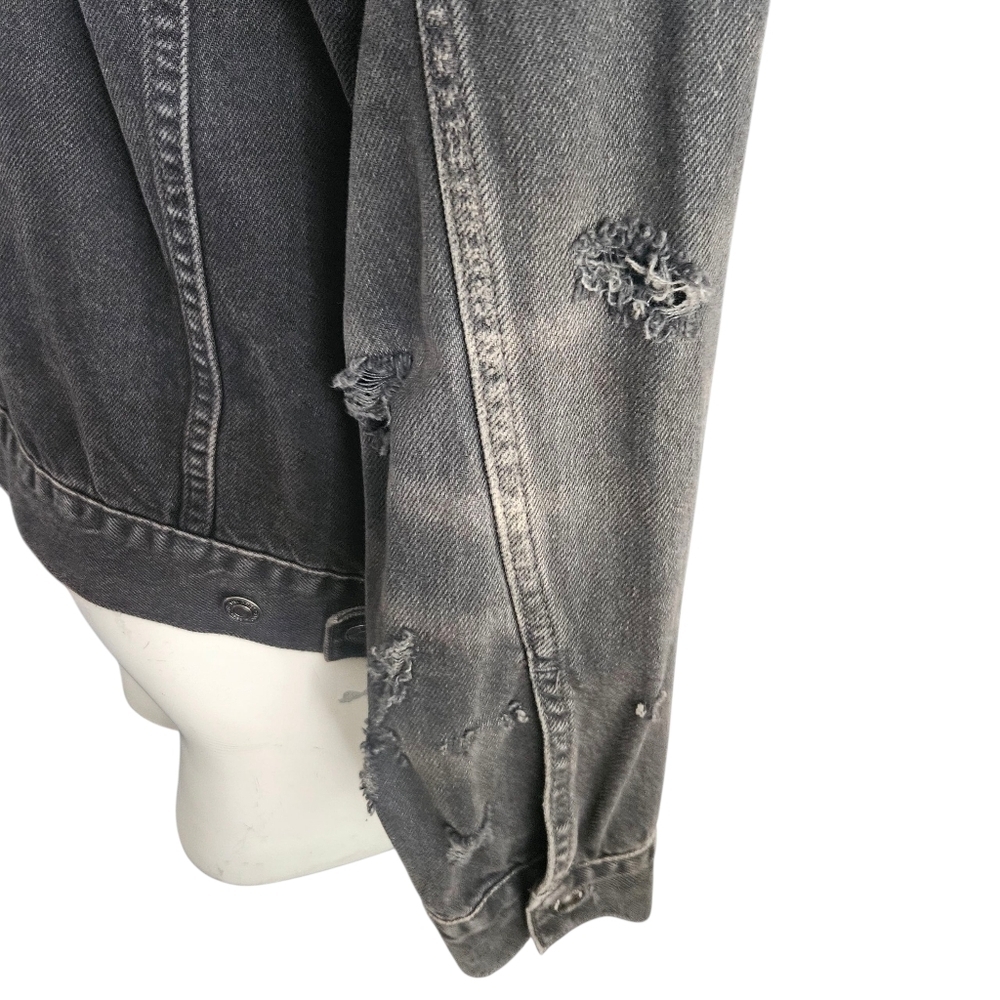 Free People Distressed Denim Jacket Black S (Fits Like M) Thrashed Grunge Skater - Picture 5 of 15